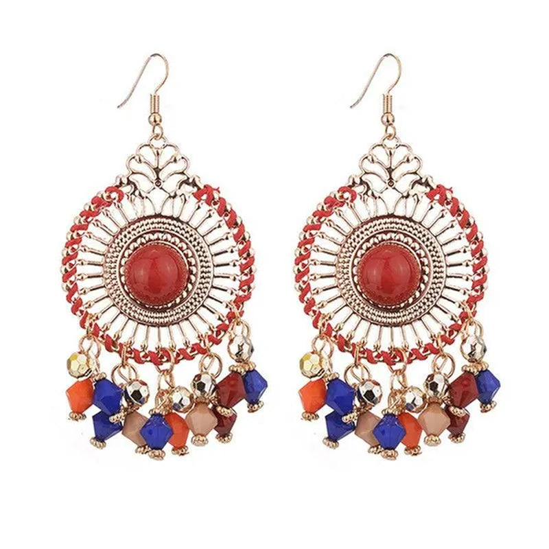 Tassel Wedding Flower Disc Dangle Drop Earrings Fashion Statement Jewelry Ethnic Style Jewelry