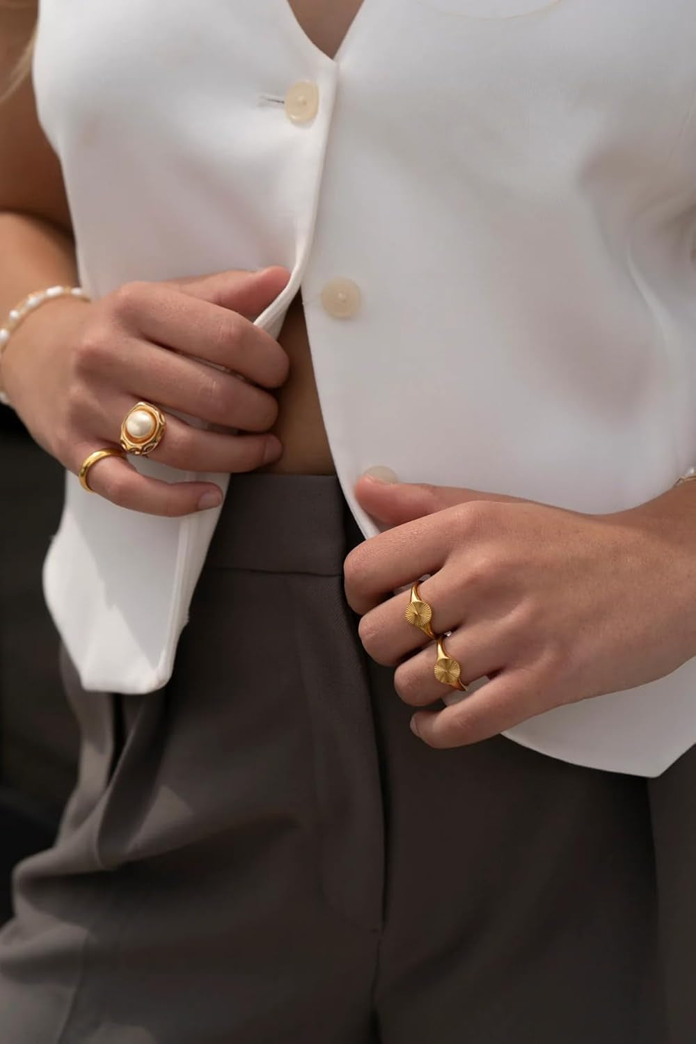 18K Gold Adjustable Circle Ring, Simple Link Chain Knuckle Rings CZ, Fashion Stacking Finger Jewelry