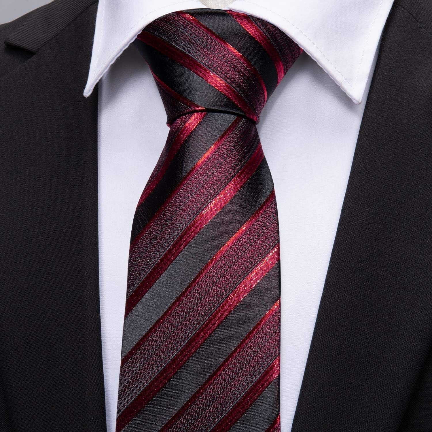 Stripe Men Ties Set Classic WOVEN Necktie with Handkerchief Cufflinks Formal