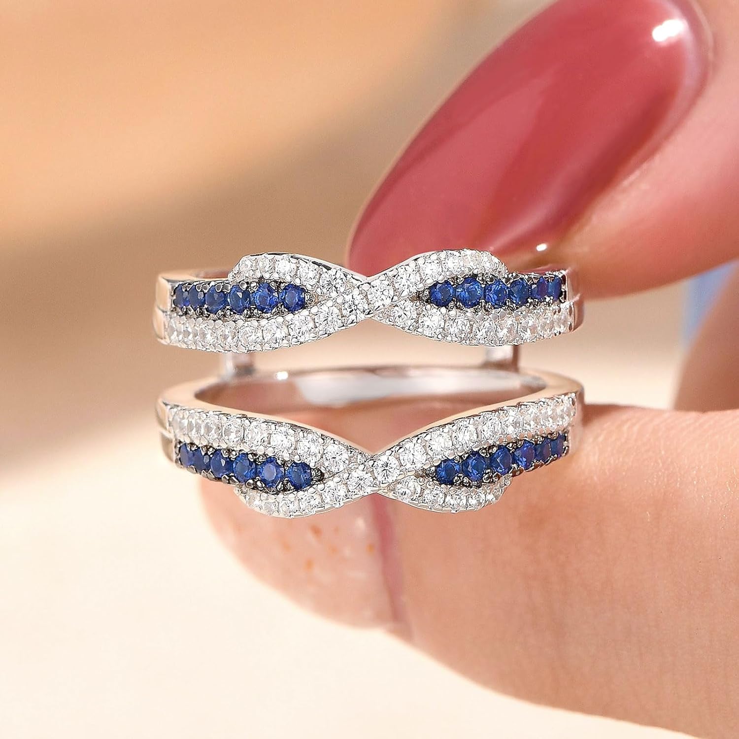 SHELOVES Blue Sapphire White CZ Ring Enhancer for Engagement Rings Infinity Wrap Guard 925 Sterling Silver 5-10