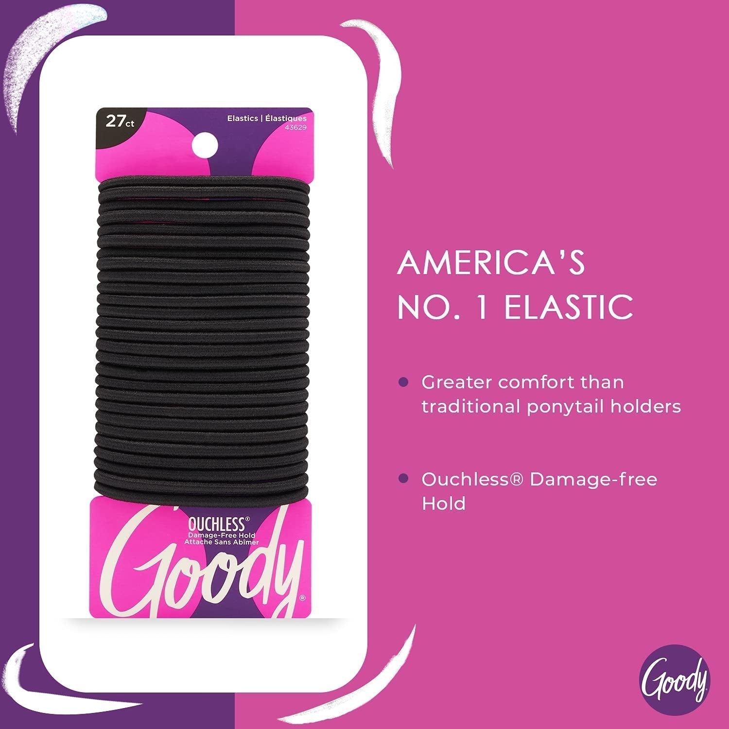 Ouchless Women'S Elastic Hair Ties - 27 Count, Black - 4MM for Medium Hair - Long-Lasting Braids, Ponytails, and More - Pain-Free Hair Accessories (Packaging May Vary)