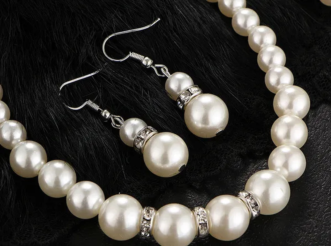 Wedding Jewelry Set Bride Bridesmaid Elegant Princess  Crystal Necklace Earrings Bracelet Pearl Jewelry Set For Women Girl