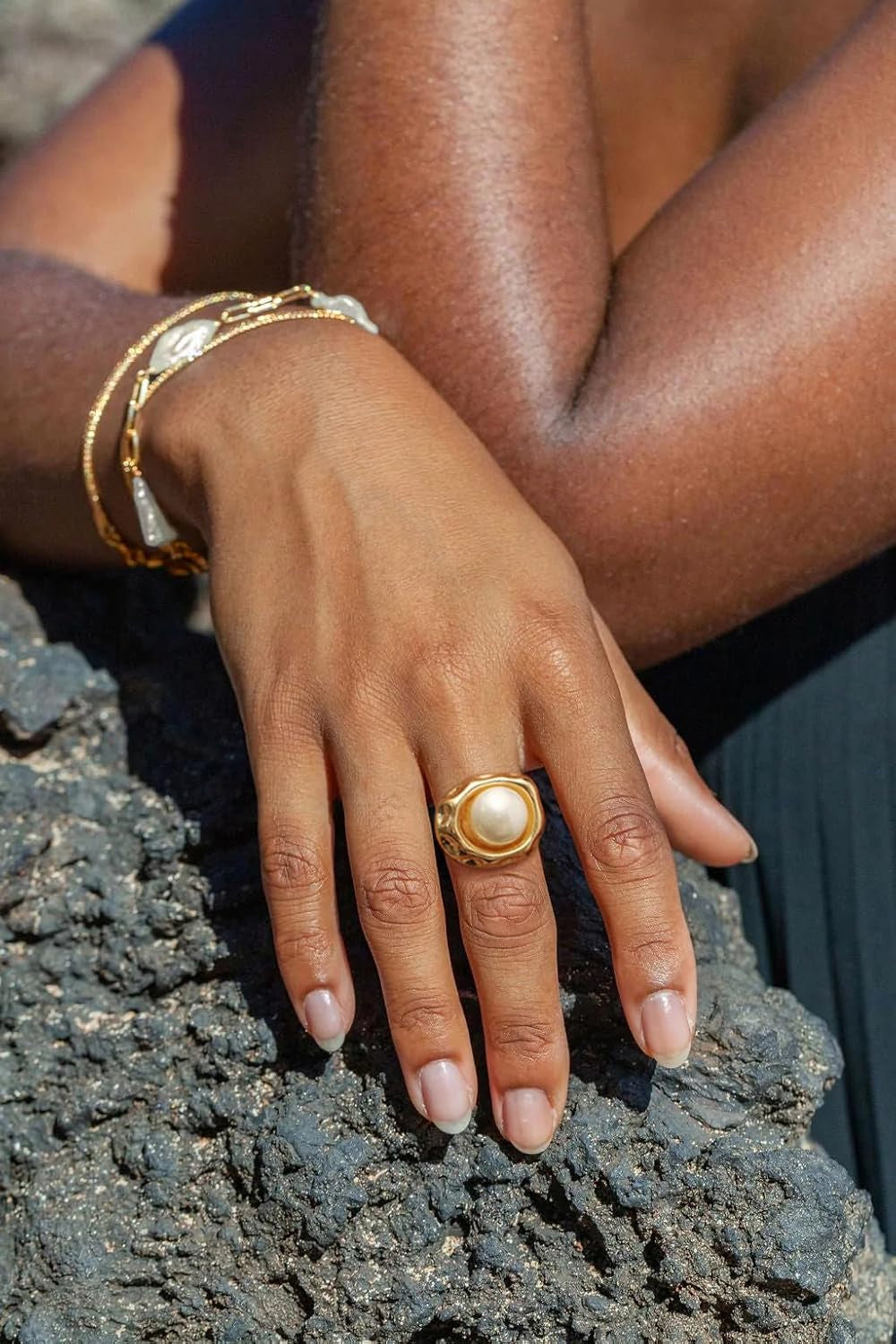 18K Gold Adjustable Circle Ring, Simple Link Chain Knuckle Rings CZ, Fashion Stacking Finger Jewelry