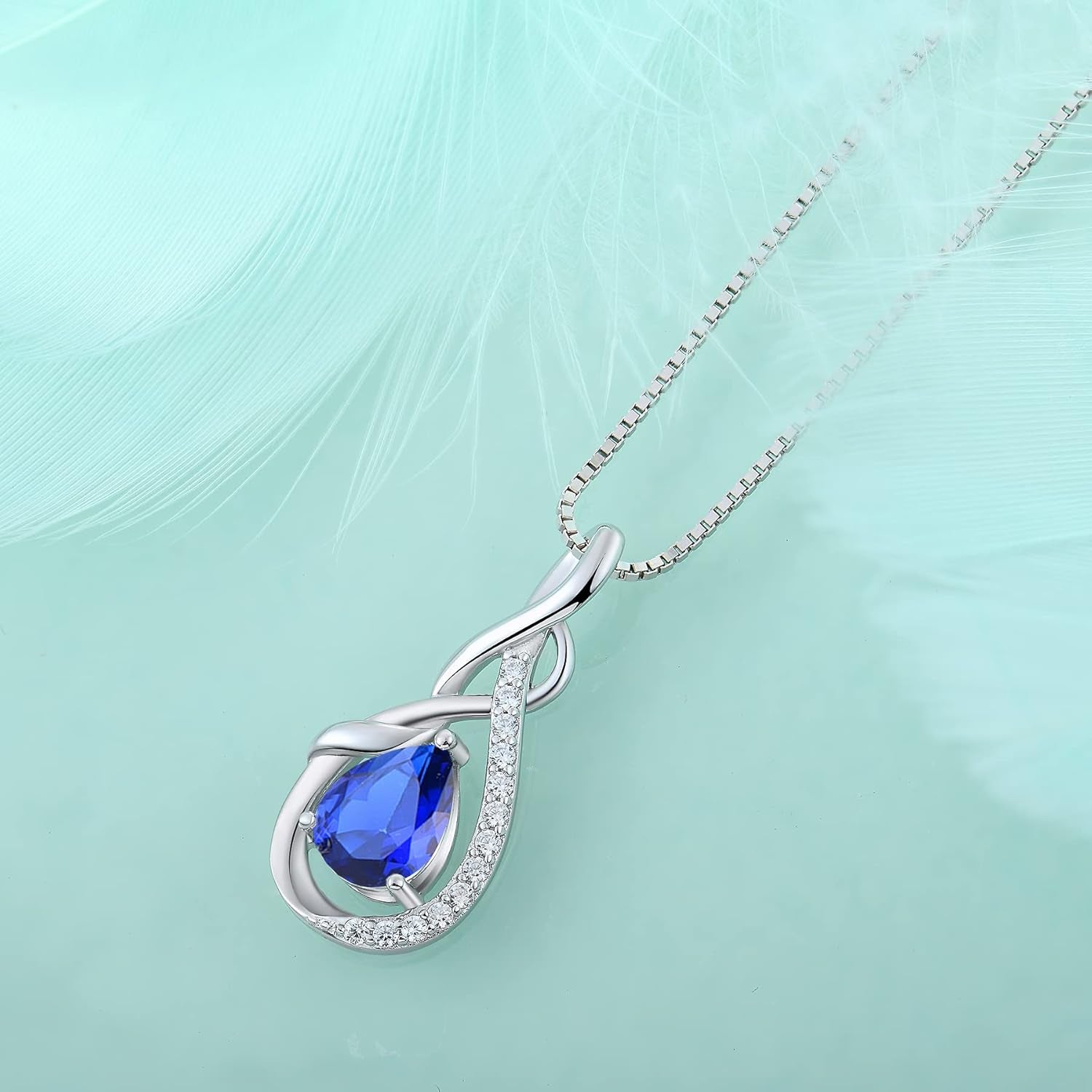 Infinity Teardrop Pendant Necklace for Women 925 Sterling Silver Birthstone Jewelry