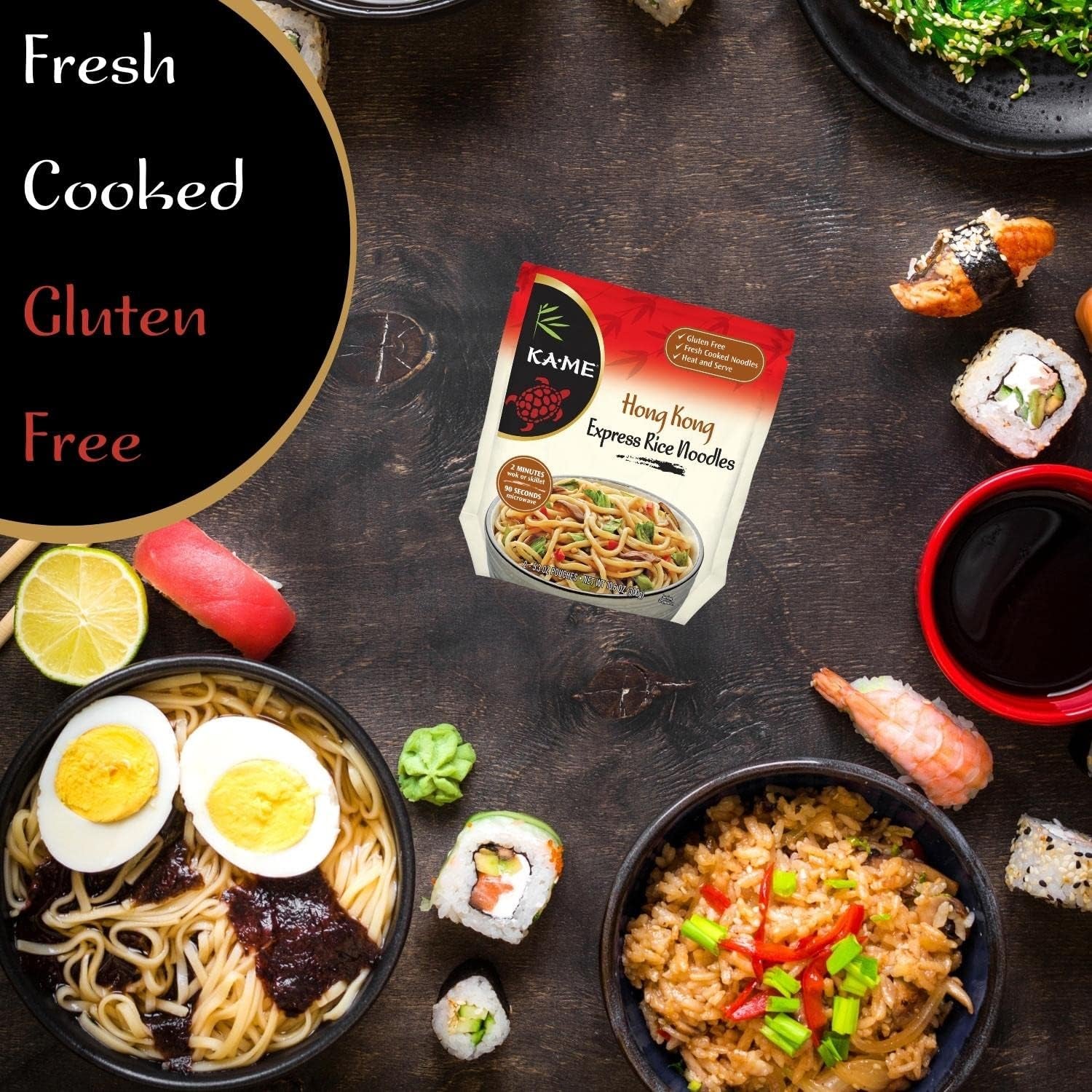 Authentic Hong Kong Rice Noodles - Gluten-Free Cantonese Cuisine - Perfect for Stir-Fries and Broths, Includes Noodles, Sauce, Vegetables and Toppings - 10.6Oz (Pack of 2)