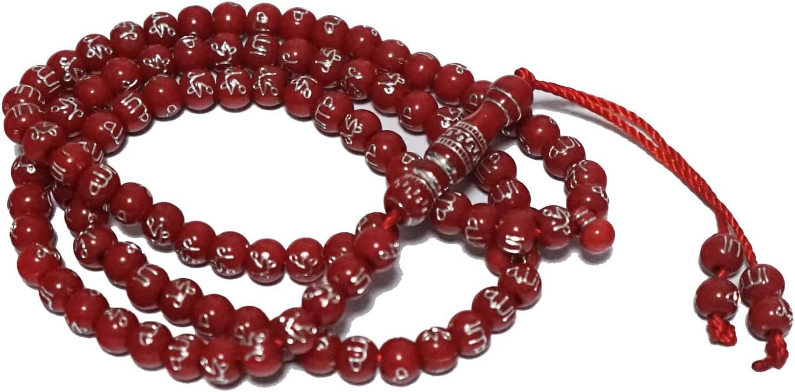 Red Islamic Prayer Beads Necklace (99 Names of Allah) - 7Mm Acrylic Beads, 24.5' Circumference, Gold Plated, Unisex, Muslims
