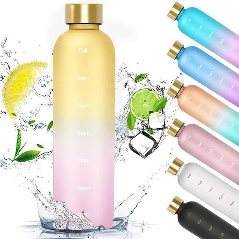 Water Bottle with Time Marker, 32oz Motivational Water Bottle, Reusable Spill-Proof Frosted Plastic Water Bottle for Gym, Sports, Travel, Fitness, School and Work