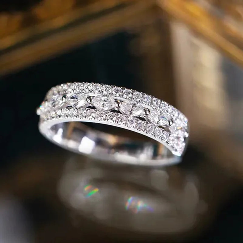 Women's Fashion Moissanite Jewelry Delicate 925 Sterling Silver Ring White Sapphire Marquise Cut Diamond Rings for Women Princess Proposal Engagement Party Accessories Elegant Female Bride Wedding Band Anniversary Gift Size 4-12 Bague Femme