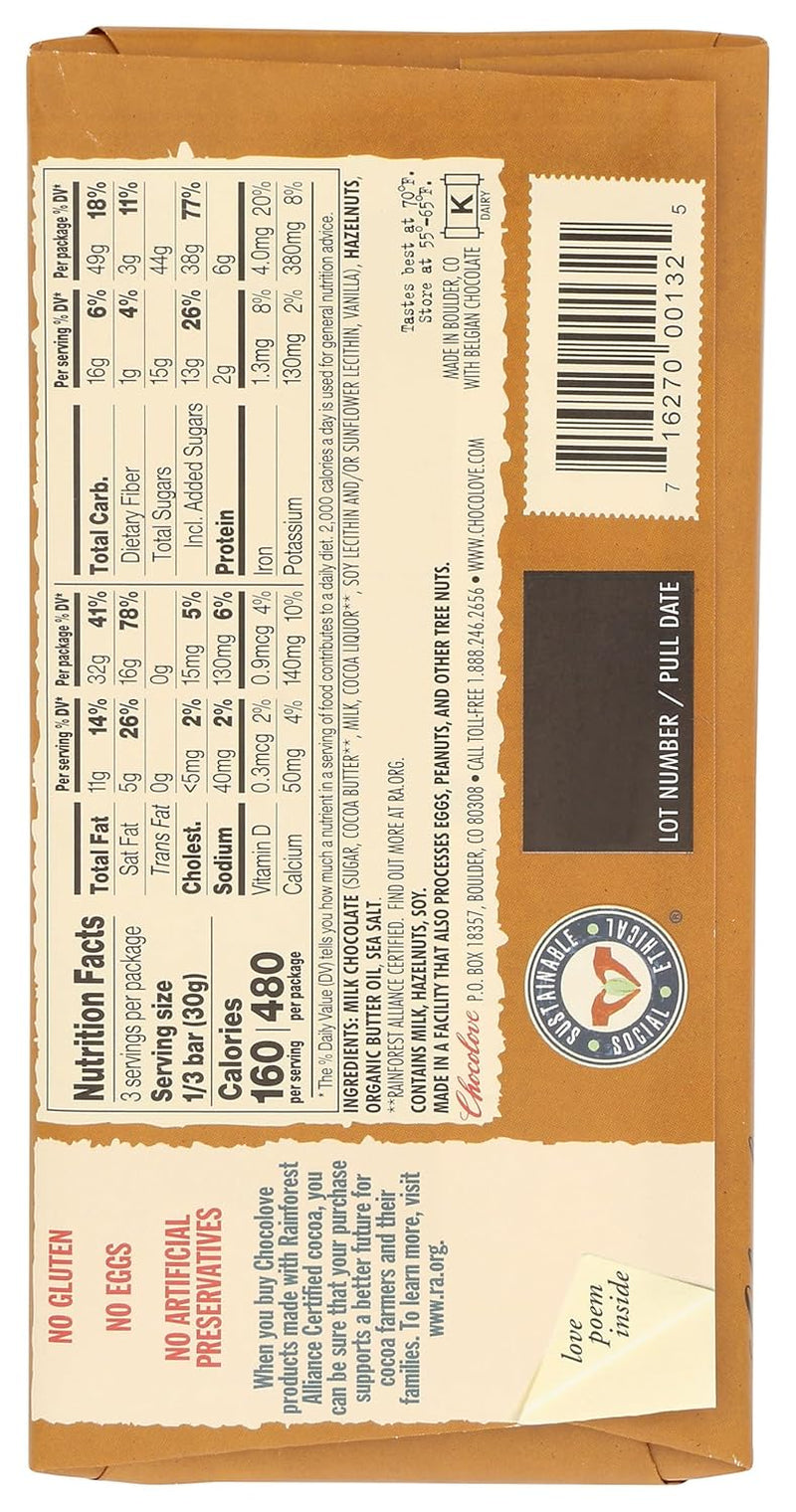XOXO Hazelnuts in Milk Chocolate Bar - 3.2 Oz Bar