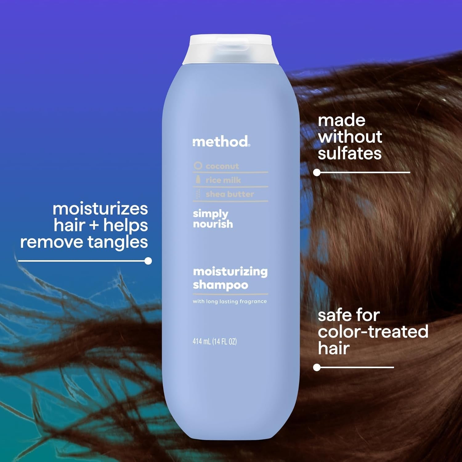 Moisturizing Shampoo, Simply Nourish with Shea Butter, Coconut, and Rice Milk Scent Notes, Paraben and Sulfate Free, 14 Oz (Pack of 1)