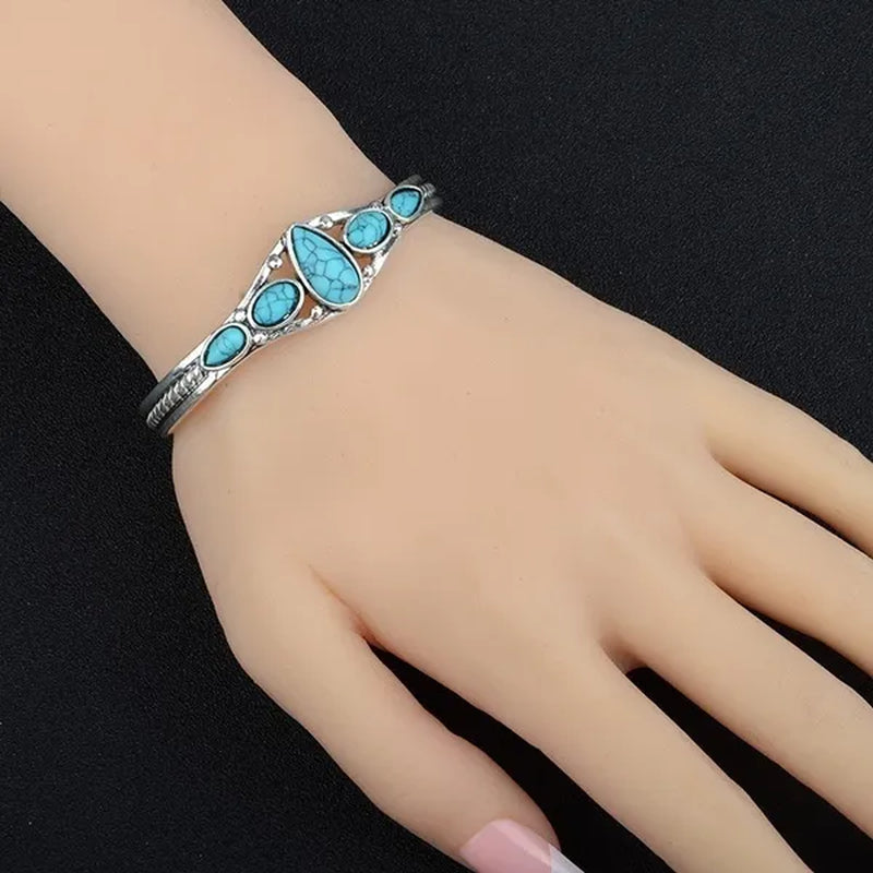 Women Vintage Jewelry  Soild Sterling  Natural Gemstone Turquoise Bracelet Adjustable Wedding Engagement Jewelry