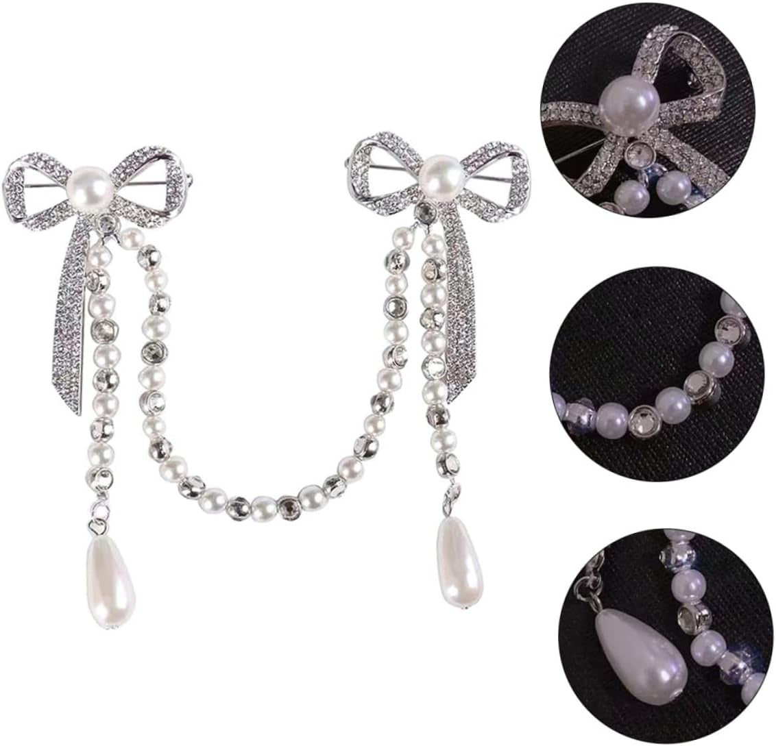 Diamond Tassel Pearl Brooch Chain Alloy Shiny Corsage Women'S Unique Brooch for Parties and Daily Wear