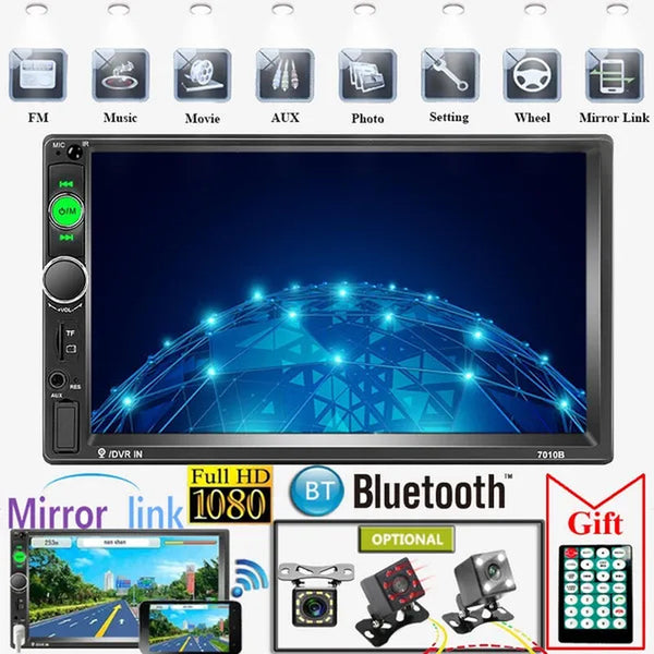 2 Din 7" HD Touch Screen Digital Display Car Multimedia Player Audio Stereo Radio Autoradio Car MP5 Player with Bluetooth USB FM Support Mirror Link Rear View Camera Connection
