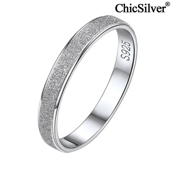 ChicSilver 925 Sterling Silver Rings Skinny Sandblast Finish Resistant Comfort Fit Wedding Band 3mm Ring Size 4-12