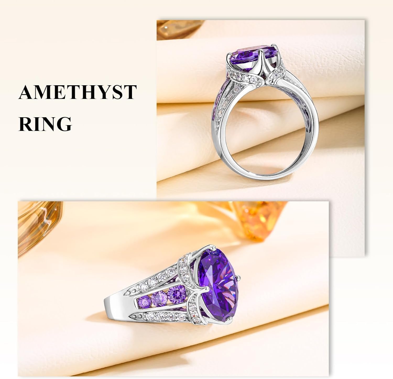 Emerald/Sapphire/Ruby/Tourmaline Rings for Women, 925 Sterling Silver Gemstone Engagement Anniversary Ring Big 6.5-8.5 Carat Birthstone Ring, Size 6 to 10 (Send Gift Box)