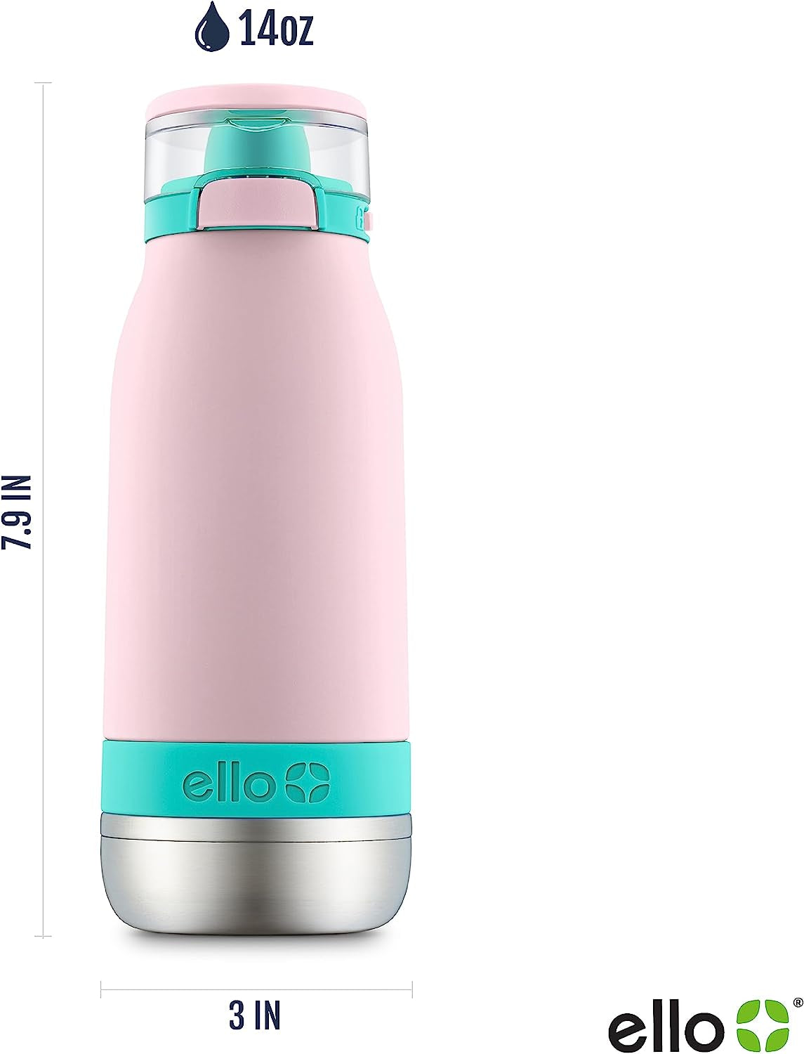Emma 14Oz Vacuum Insulated Stainless Steel Kids Water Bottle with Straw and Built-In Carrying Handle and Leak-Proof Locking Lid for School Backpack, Lunchbox and Outdoor Sports
