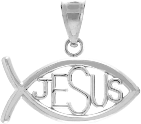 925 Sterling Silver Horizontal Jesus Ichthus Charm Christian Fish Pendant