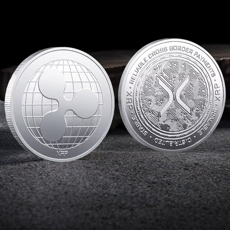 Ripple Coin XRP Coin Gold Silver Plated Crypto Ripple XRP Coin with Plastic Case Commemorative Coin Art Collection Souvenir Gift