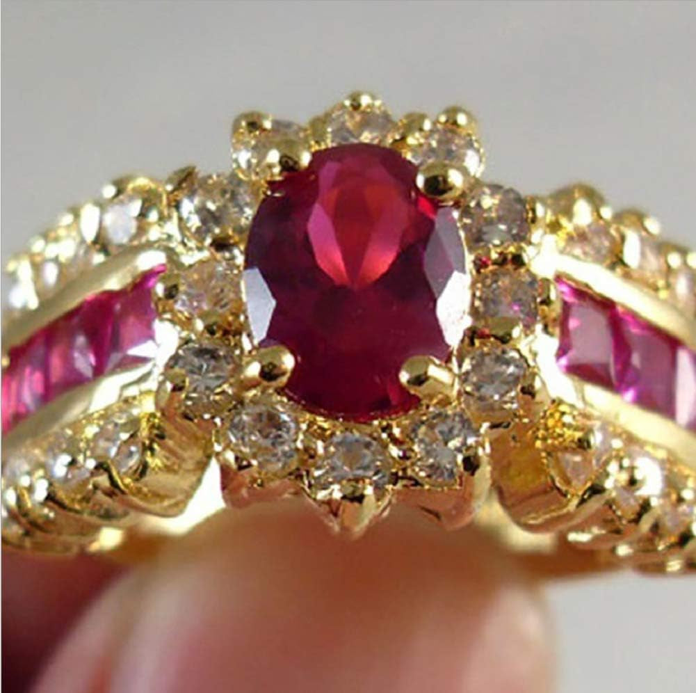 Fashion Women 14K Yellow Gold Filled Ruby Ring Engagement Bridal Jewelry Size 6-10