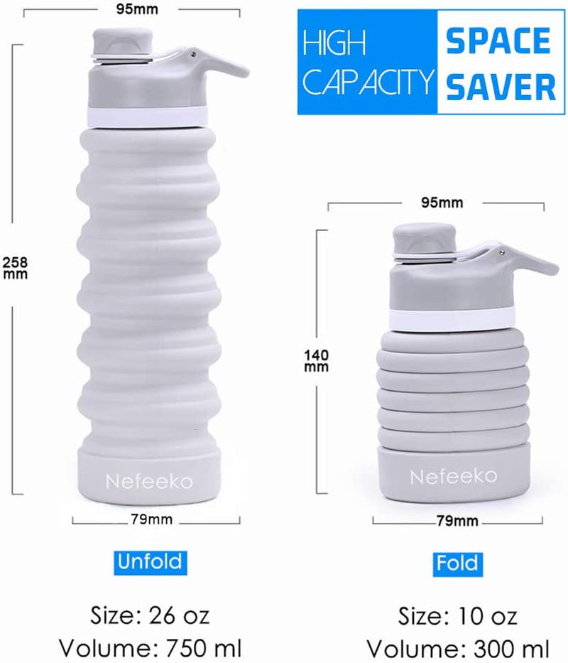 Collapsible Water Bottle, 26Oz Silicone Foldable Water Bottles Leakproof BPA Free Travel Water Bottles with Carabiner, Portable Sport Water Bottles for Camping,Hiking Outdoor Indoor Sport