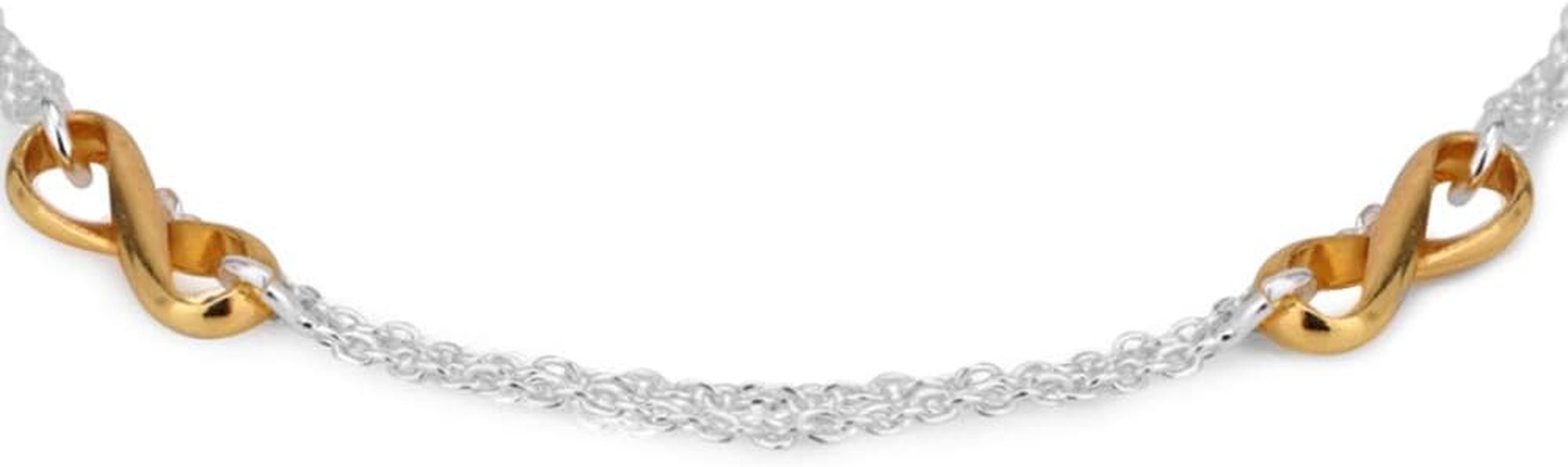 Sterling Silver - Yellow Gold & Silver Plated with 925 Stamp - Double Layered Chain & Infinity Charm Bracelet - Beautifully Handcrafted for Women - 6.5" Long + 1" Extender