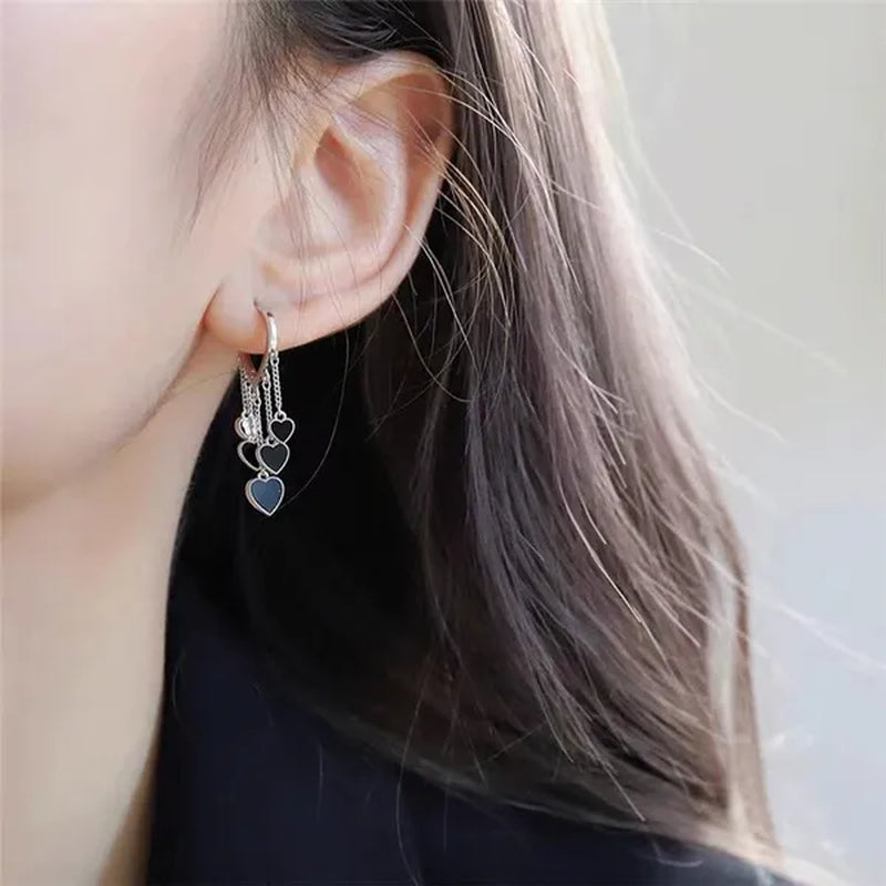 New Style Black Love Earrings Ladies Tassel Earrings Temperament Cold Wind Earrings