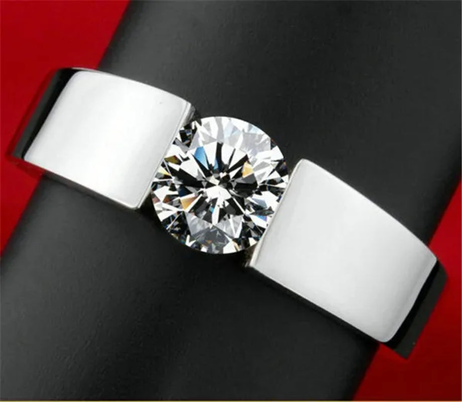 Luxury Fashion Man'S and Woman'S Diamond Wedding Ring Silver Ring Titanium Steel Ring Engagement Bijoux Jewelry