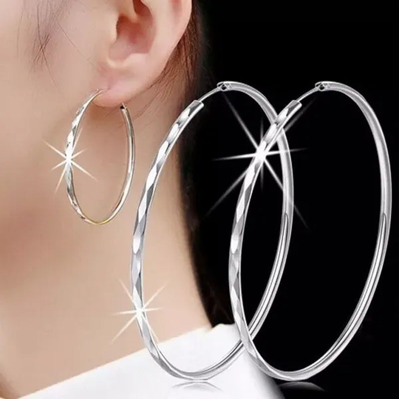 New 925 Sterling Silver Large Circle Hoop Earrings for Women Fashion Party Wedding Jewelry Gifts