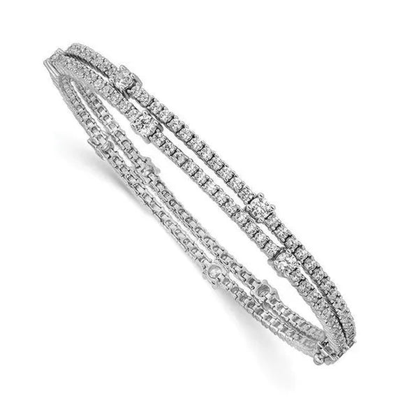 Sterling Silver Rhodium-Plated CZ Double Strand Bracelet - Size 7