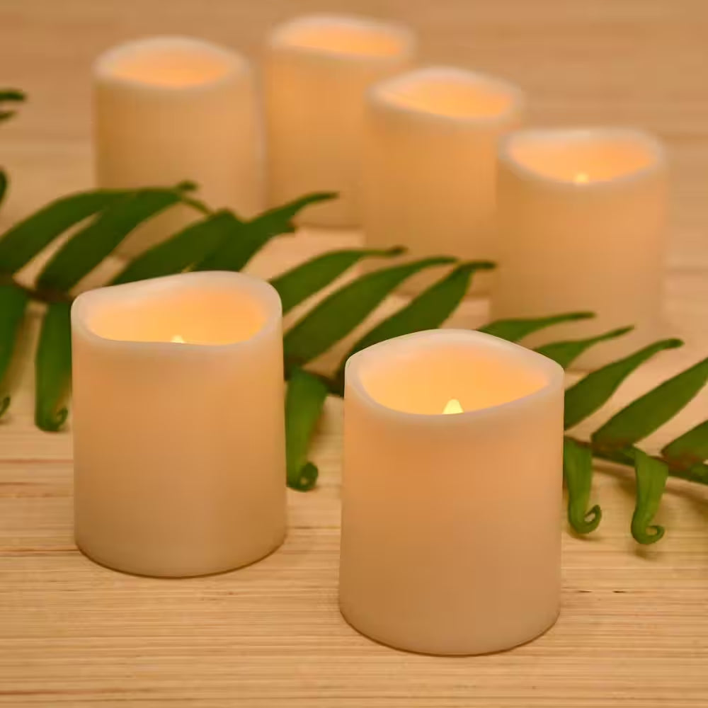 LED Amber Battery Operated Mini Pillar Candles Set of 6