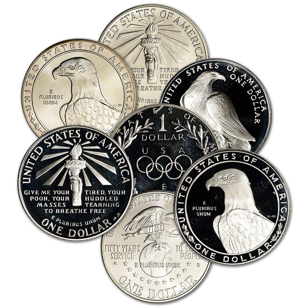 FIVE (5) US Silver $1 Commemorative Coins in Capules .7734 Oz Random Date