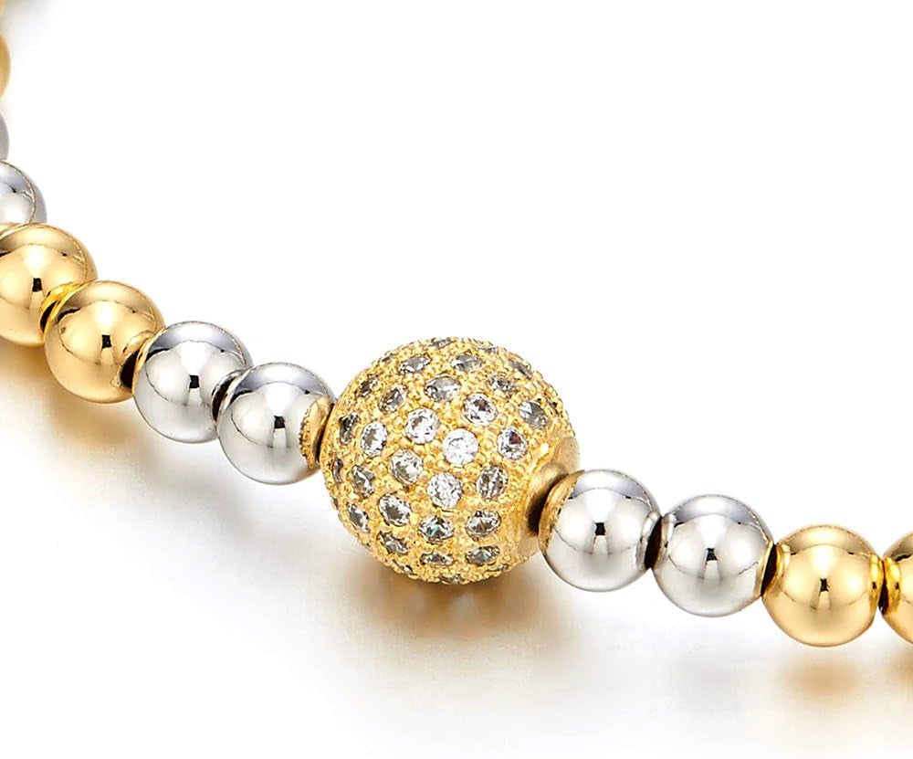 Beautiful Gold Silver Two-Tone Beads Bracelet for Women with Cubic Zirconia Ball