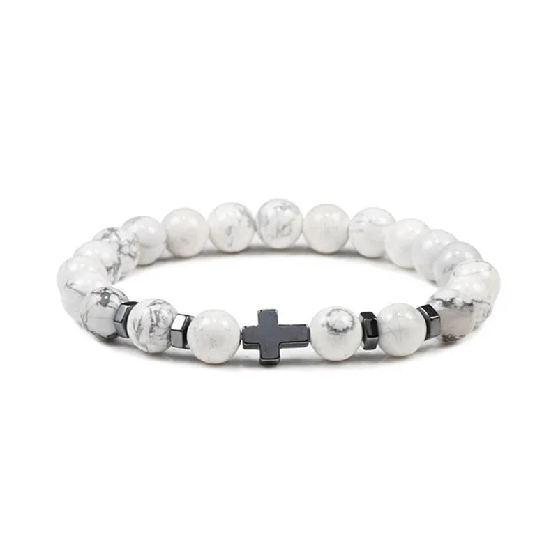 Hot Men Natural Tiger Eye Beads Hematite Cross Bracelets Onyx Meditation Prayer Bead Bracelet Women Stone Yoga Jewelry Homme