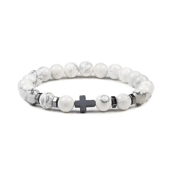 Hot Men Natural Tiger Eye Beads Hematite Cross Bracelets Onyx Meditation Prayer Bead Bracelet Women Stone Yoga Jewelry Homme
