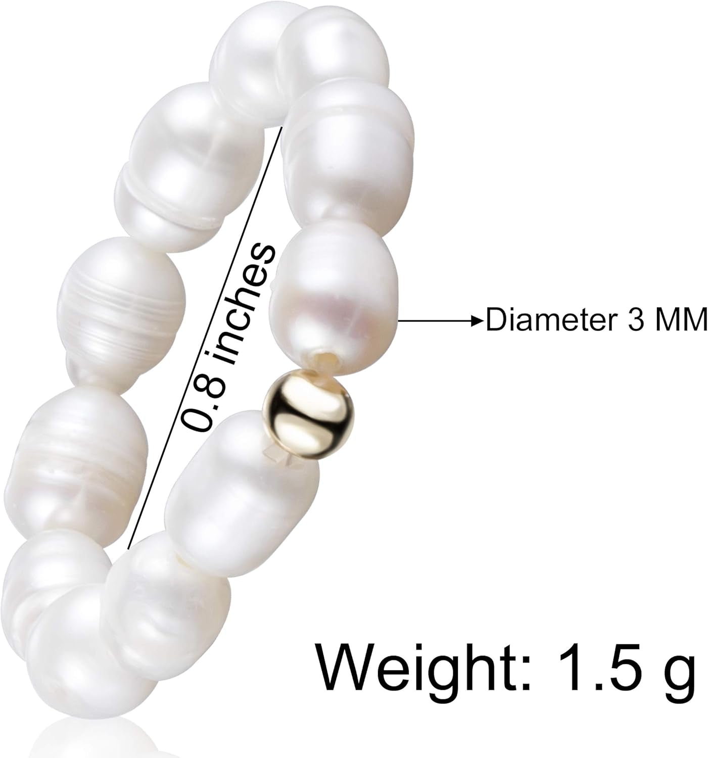 Stretch Freshwater Pearl Rings with 14K Gold Plated Beaded Adjustable Stackable Rings Holiday Gift for Women Girls