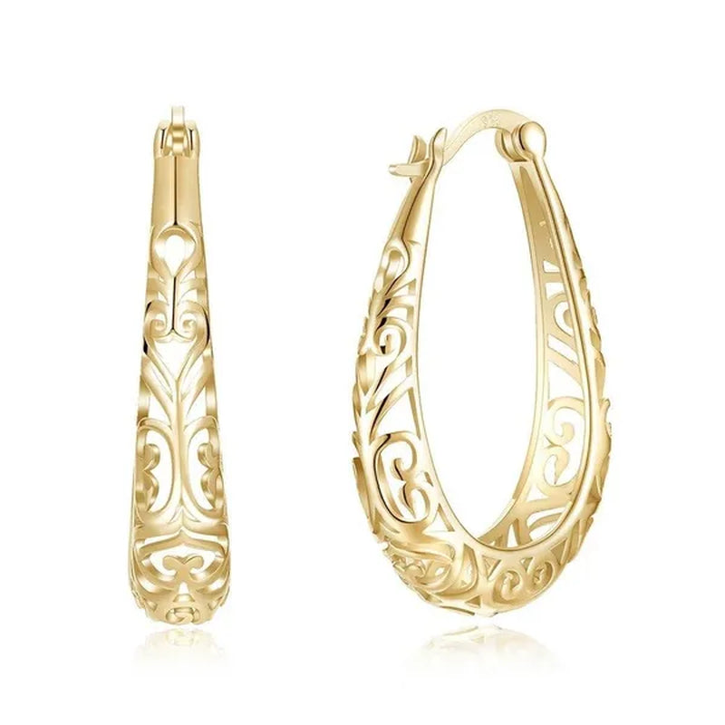 Women Vintage 925 Sterling Silver Hollowout Arabesquitic Earrings