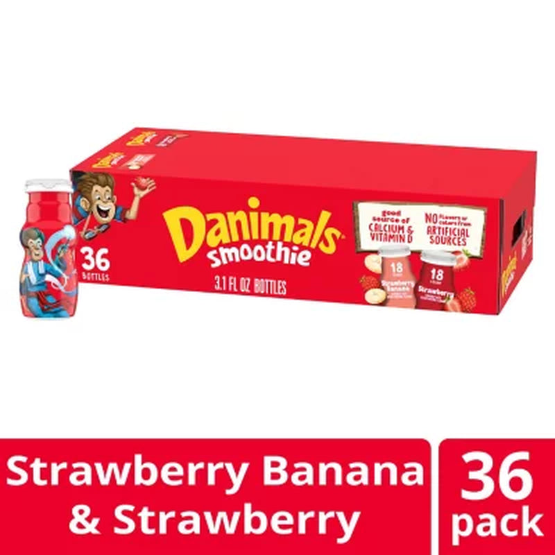 Dannon Danimals Smoothies Strawberry Variety Pack, 3.1 Fl. Oz., 36 Ct.