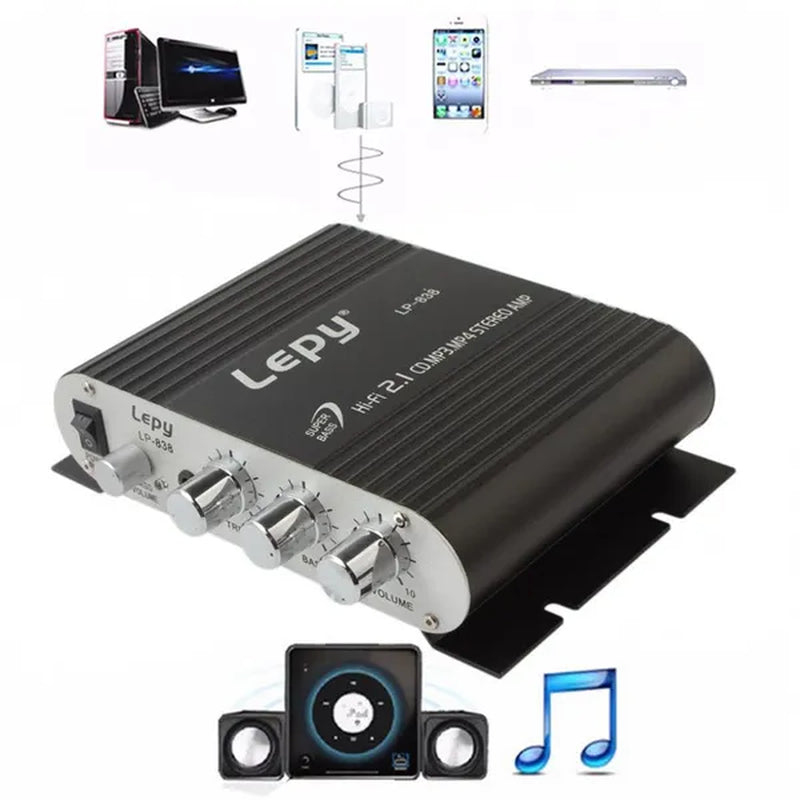 200W Mini Hi-Fi 2.1 Amplifier Amp Booster Radio MP3 Stereo Audio for Car Home US