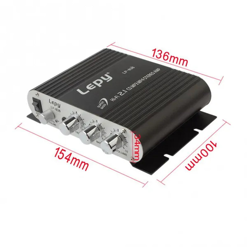 200W Mini Hi-Fi 2.1 Amplifier Amp Booster Radio MP3 Stereo Audio for Car Home US