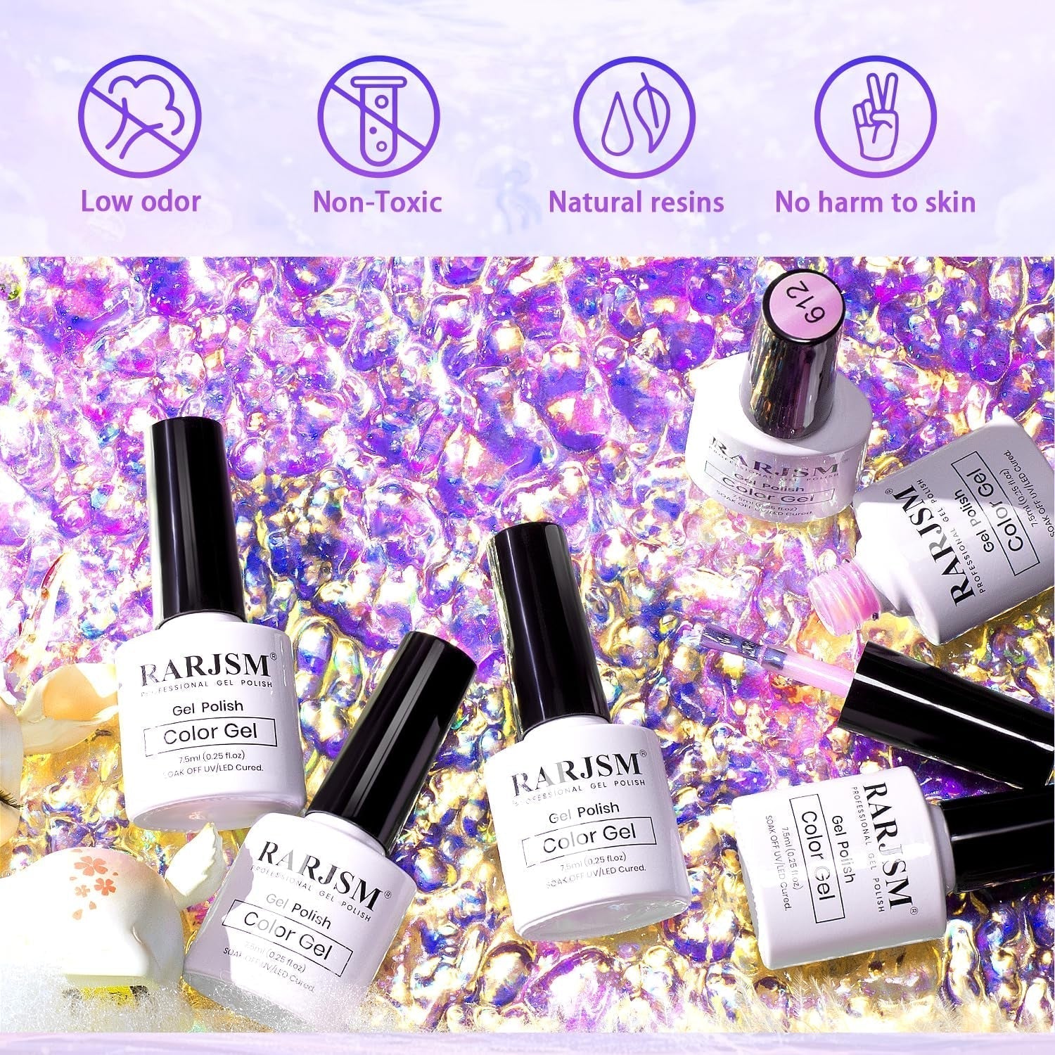 Pearlescent Gel Nail Polish Set Mermaid Dreams Iridescent Shell Glitter Gel Polish 6 Colors Pink Blue Green Purple Gold Shimmer Swirl Thread Effect Soak off LED UV Curing Requires Home Salon
