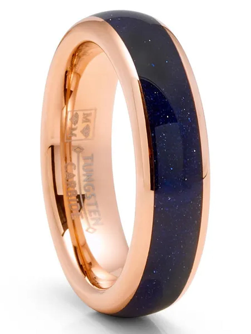 Blue Lapis Lazuli Tungsten Carbide Ring Rose Goldtone Wedding Band Black 6MM