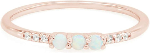 Dainty Stackable Three round Shape Stone, Synthetic Opal Wedding Bridal Engagement Ring Band for Her in 10K Solid Gold or Sterling Silver, Jewelry Gift for Her
