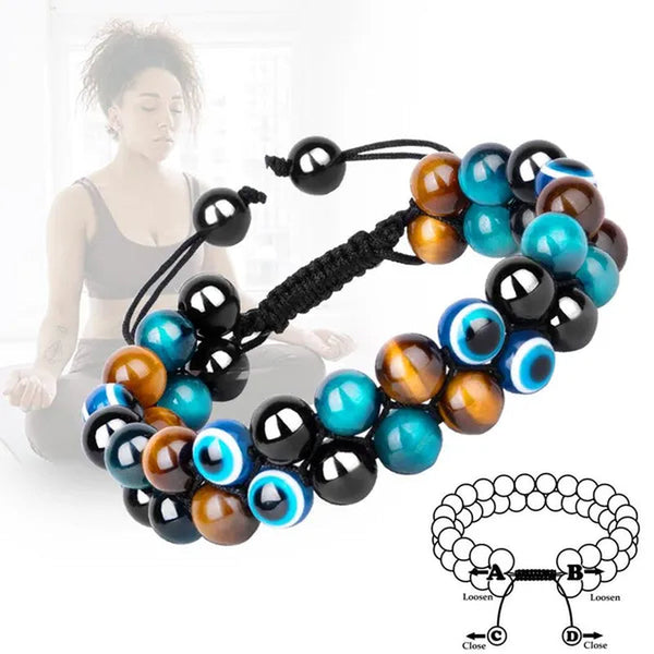 Tiger Eye Bracelet for Men Handmade Bracelets Quadruple Protection Obsidian Bead Bracelet 8mm Evil Eye Healing Beaded Bracelets for Women Good Luck Gifts