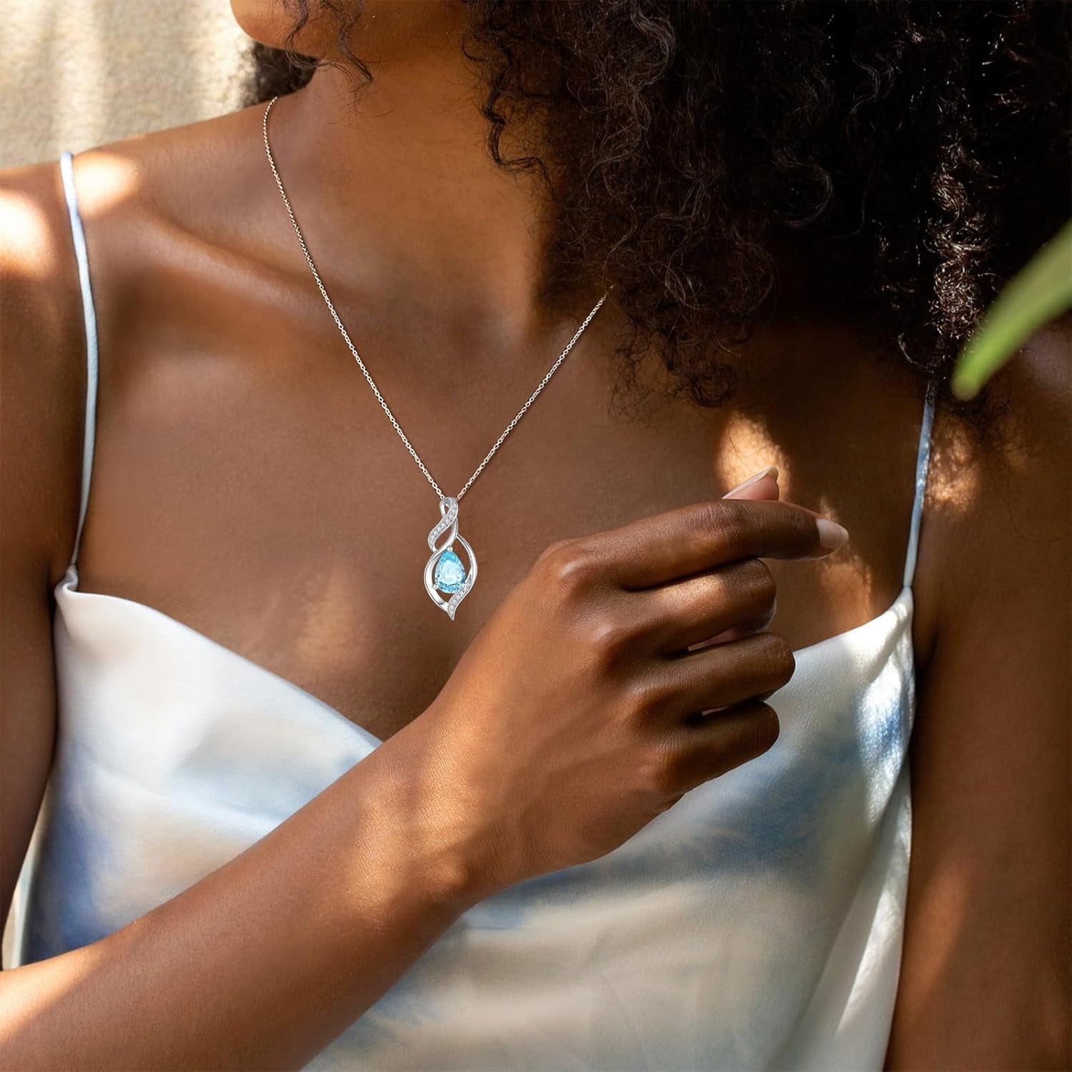 Birthstone Necklace for Women Teardrop Necklace S925 Sterling Silver Infinity Love Birthday Gifts for Mom Women Girls, 16"+2" Inches
