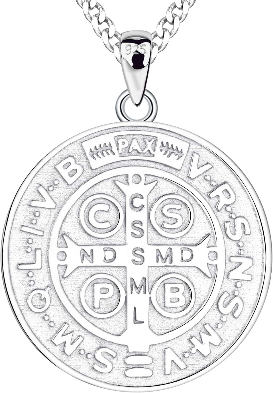 Saint Benedict Necklace 925 Sterling Silver Patron Saint Benedict Medal Pendant Amulet Protection Religious Jewelry for Men Women