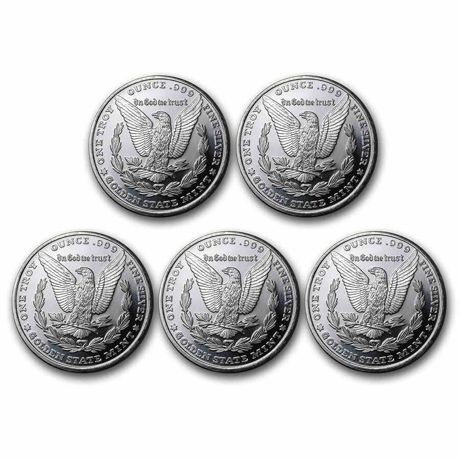 1 Oz Silver round - Morgan Dollar Design - (Lot of 5 Coins)