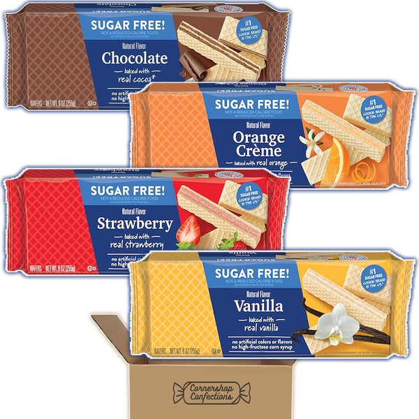 Voortman Sugar Free Wafer Lover'S 6 Flavor Variety - Lemon, Key Lime, Orange Creme, Chocolate, Strawberry, and Vanilla in  Box
