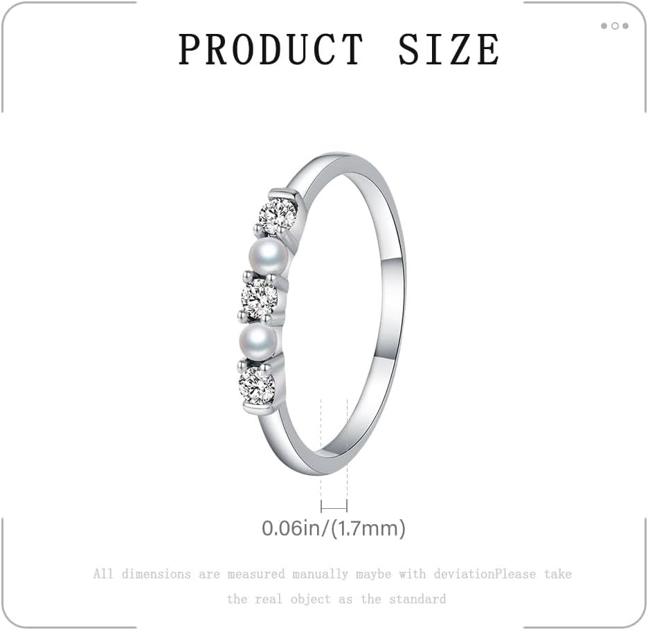 Sterling Silver Promise Stacking Pearl Rings - Stackable Dainty Pearl Ring for Prom Dress - Size 6-8