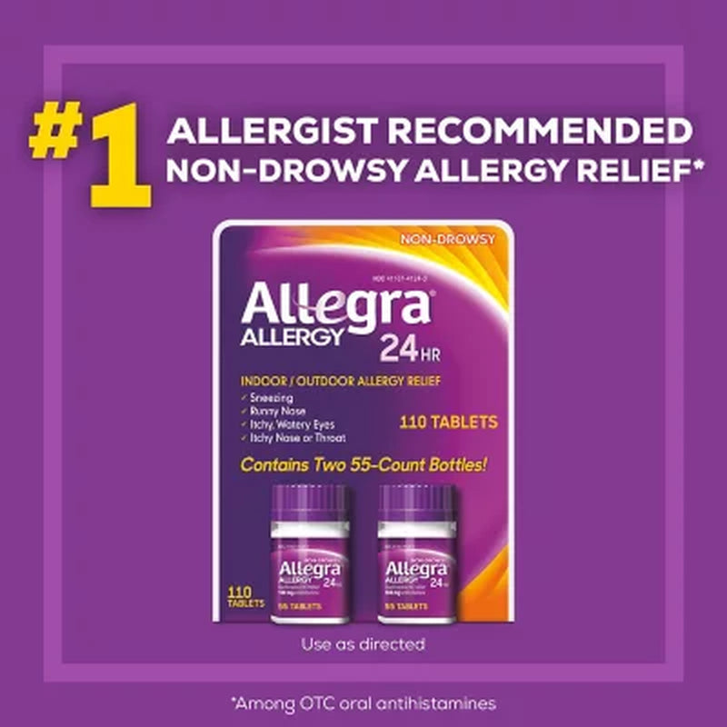 Allegra 24-Hour Indoor/Outdoor Allergy Relief Tablets, 180 Mg 110 Ct.