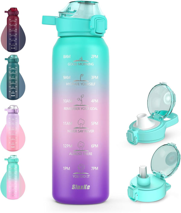 Insulated Water Bottle 32Oz with 2Lids,18/10 Stainless Steel 1000Ml Insulated Water Bottle Double Walled with Handle, Metal Canteen Keep Cold 48H Hot 24H for Men, Women & Kids